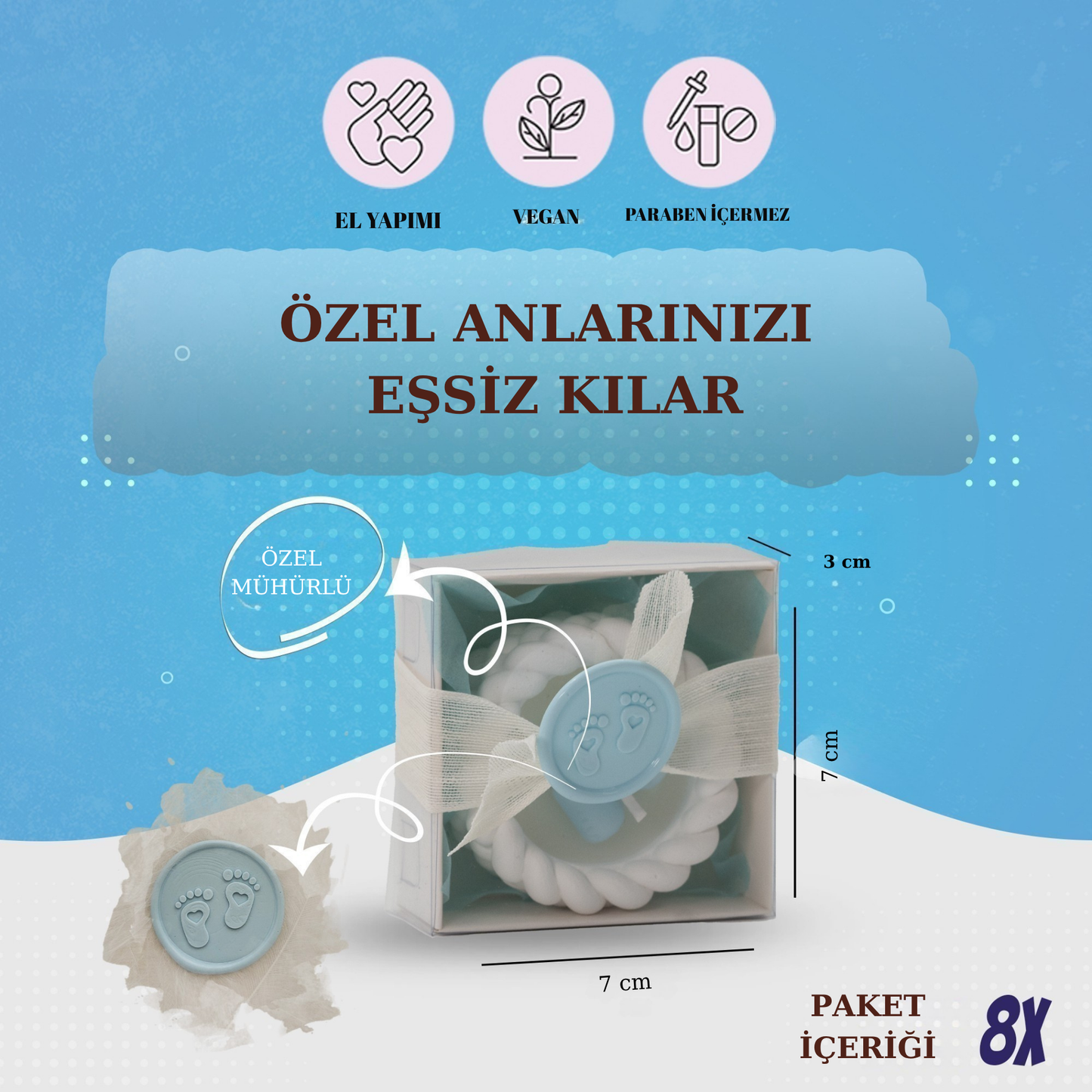 Burgu Desenli Hediyelik Mumluk Baby Boy 8 Adet