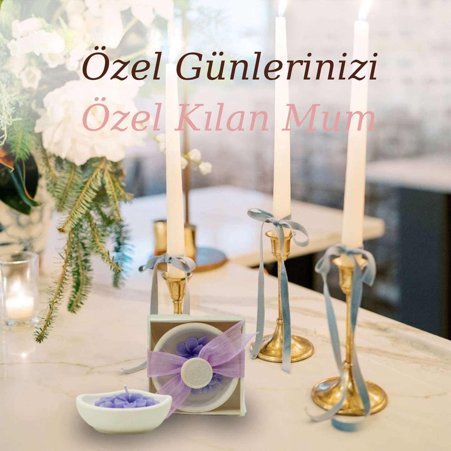 El Yapımı Zarif Menekşe Çiçekli Hediyelik Mum 6 Adet