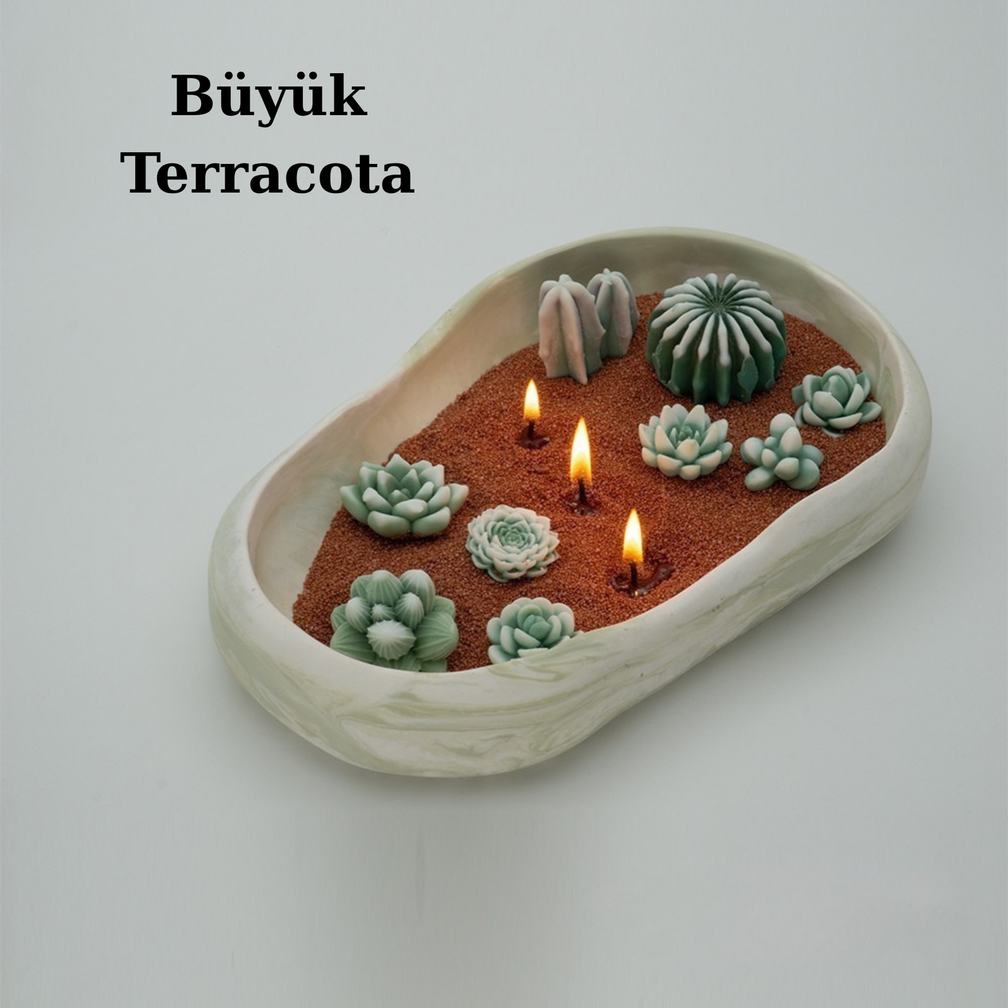 El yapımı Büyük Boy Yeşil Terracota Çanak Kase Mumluk