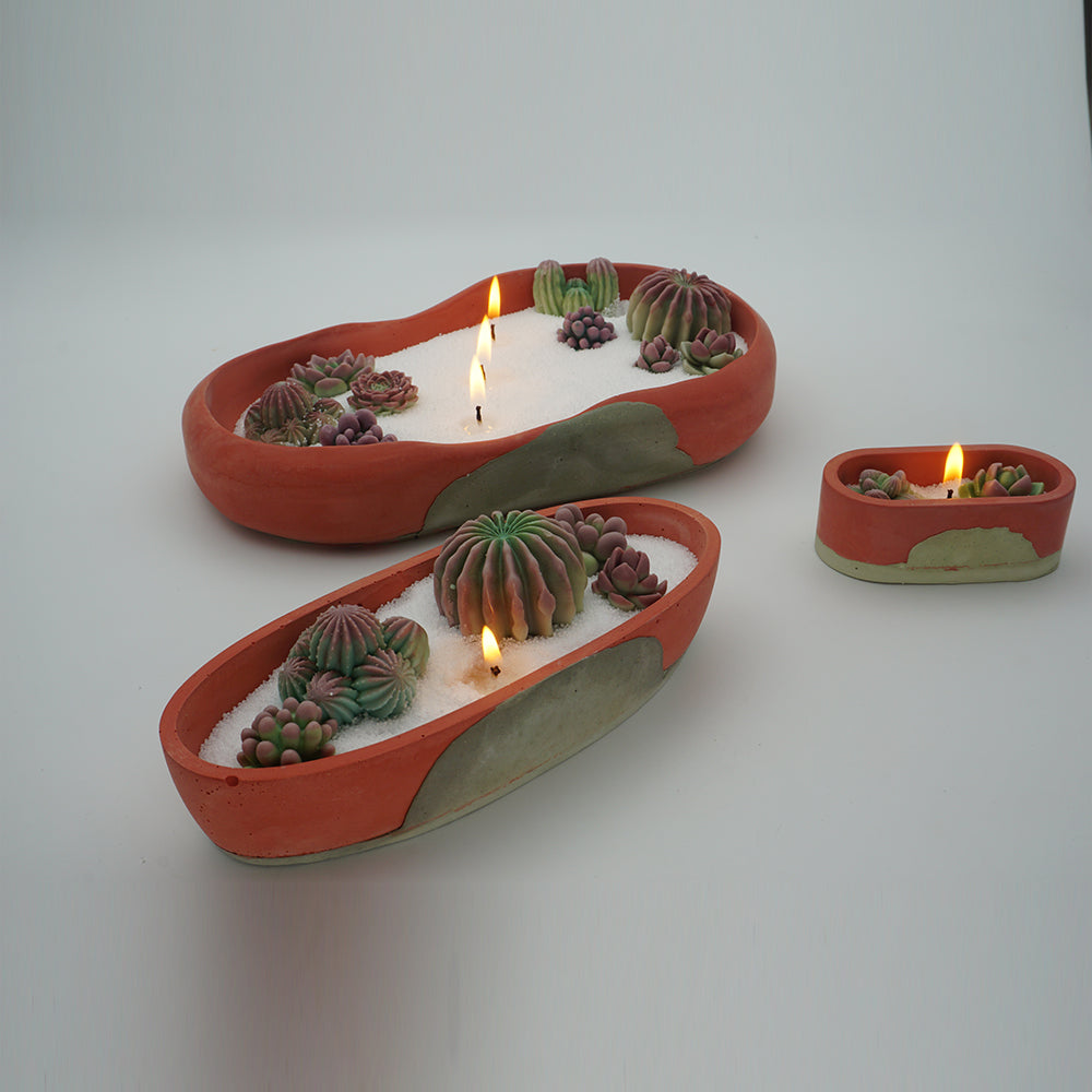 El yapımı Terracota Kaktüs Çanak Kase Mumluk 3 Boy Set