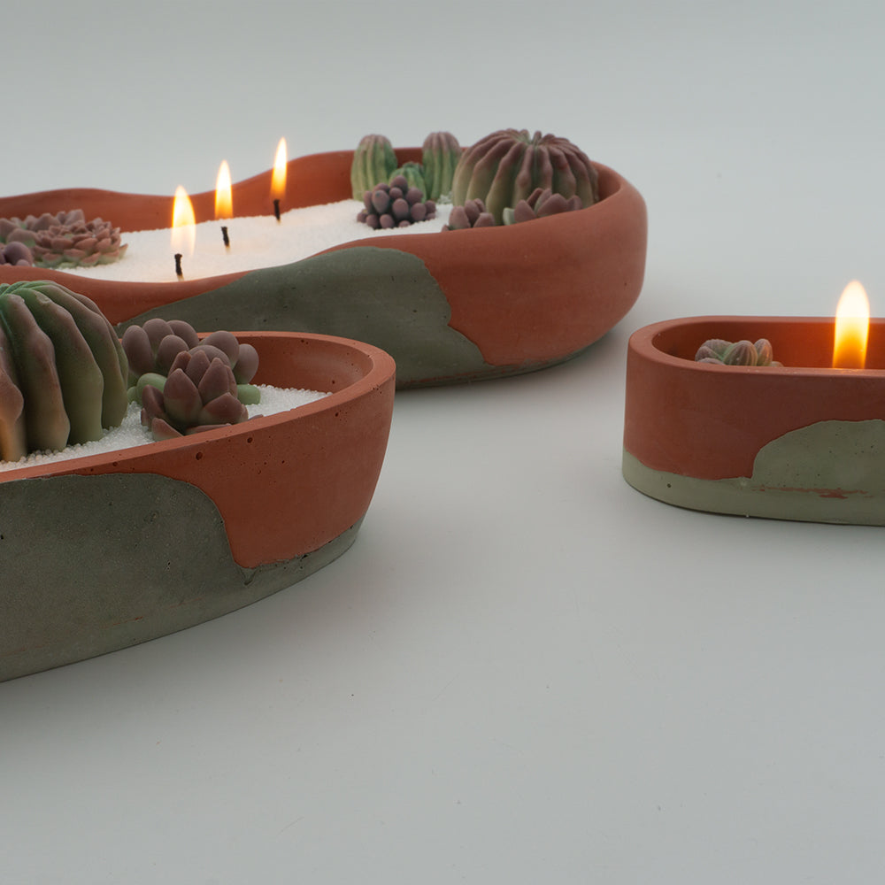 El yapımı Terracota Kaktüs Çanak Kase Mumluk 3 Boy Set