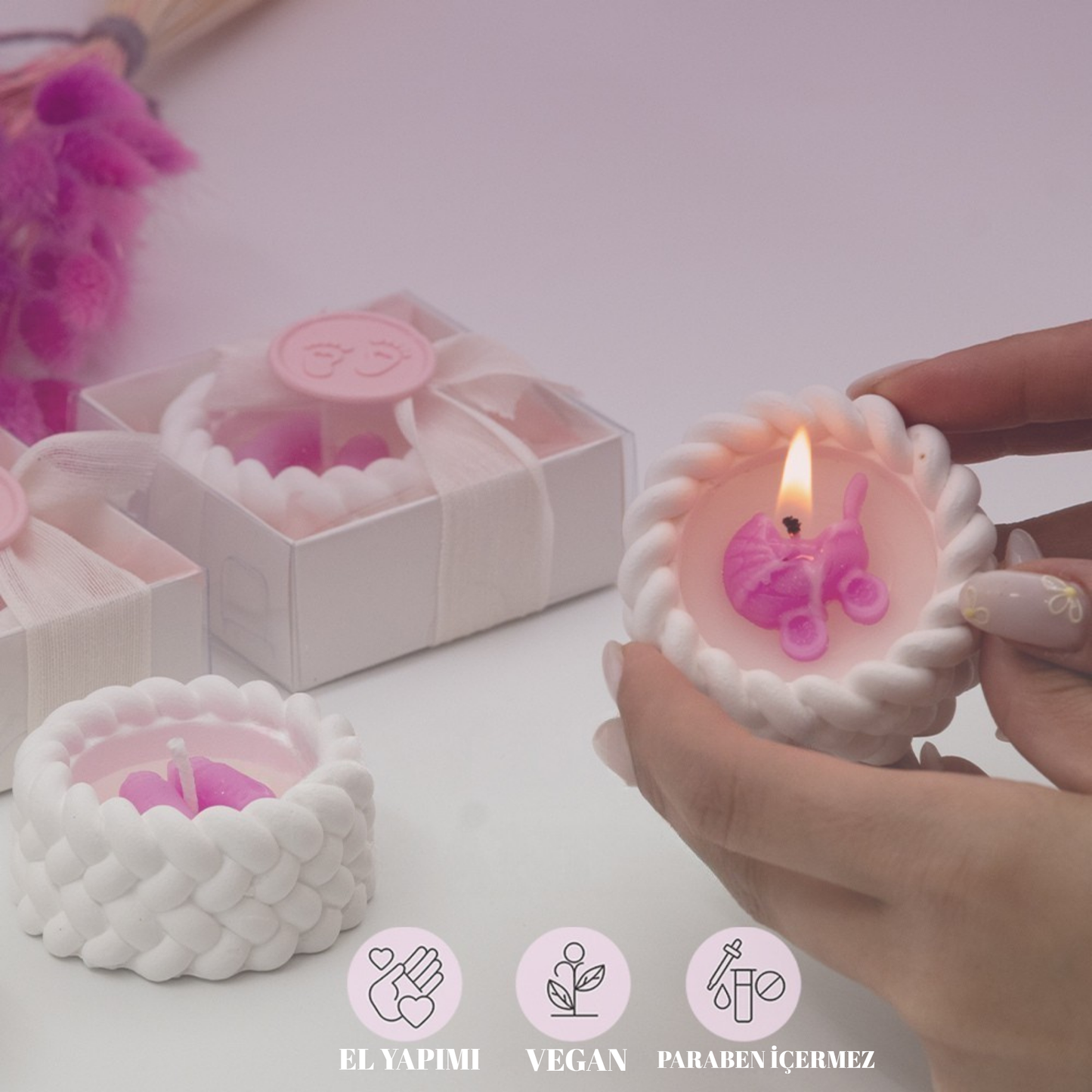 Burgu Desenli Hediyelik Mumluk Baby Girl 8 Adet
