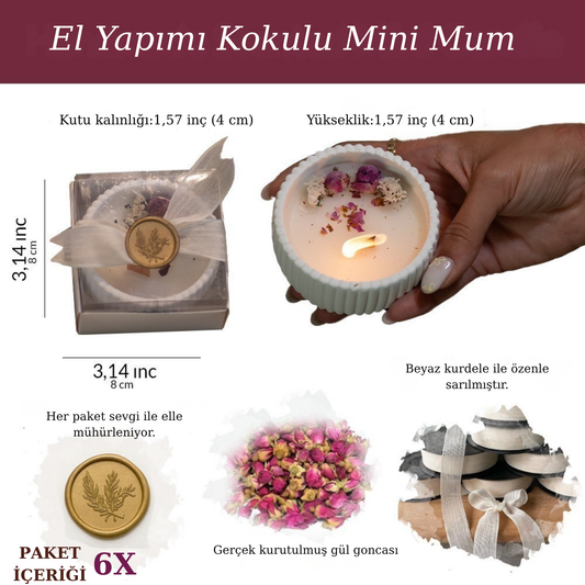 Doğal Güllü Çizgili Hediyelik Mum 6 Adet