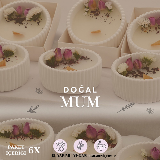 Doğal Güllü Çizgili Hediyelik Mum 6 Adet